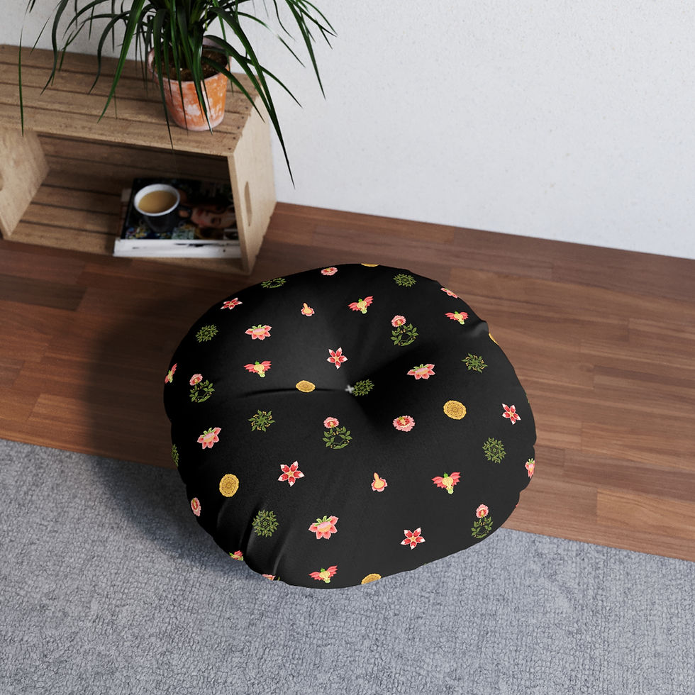 Thumbnail: Boho Floral Tufted Floor Pillow - Round Cushion for Cozy Home Decor