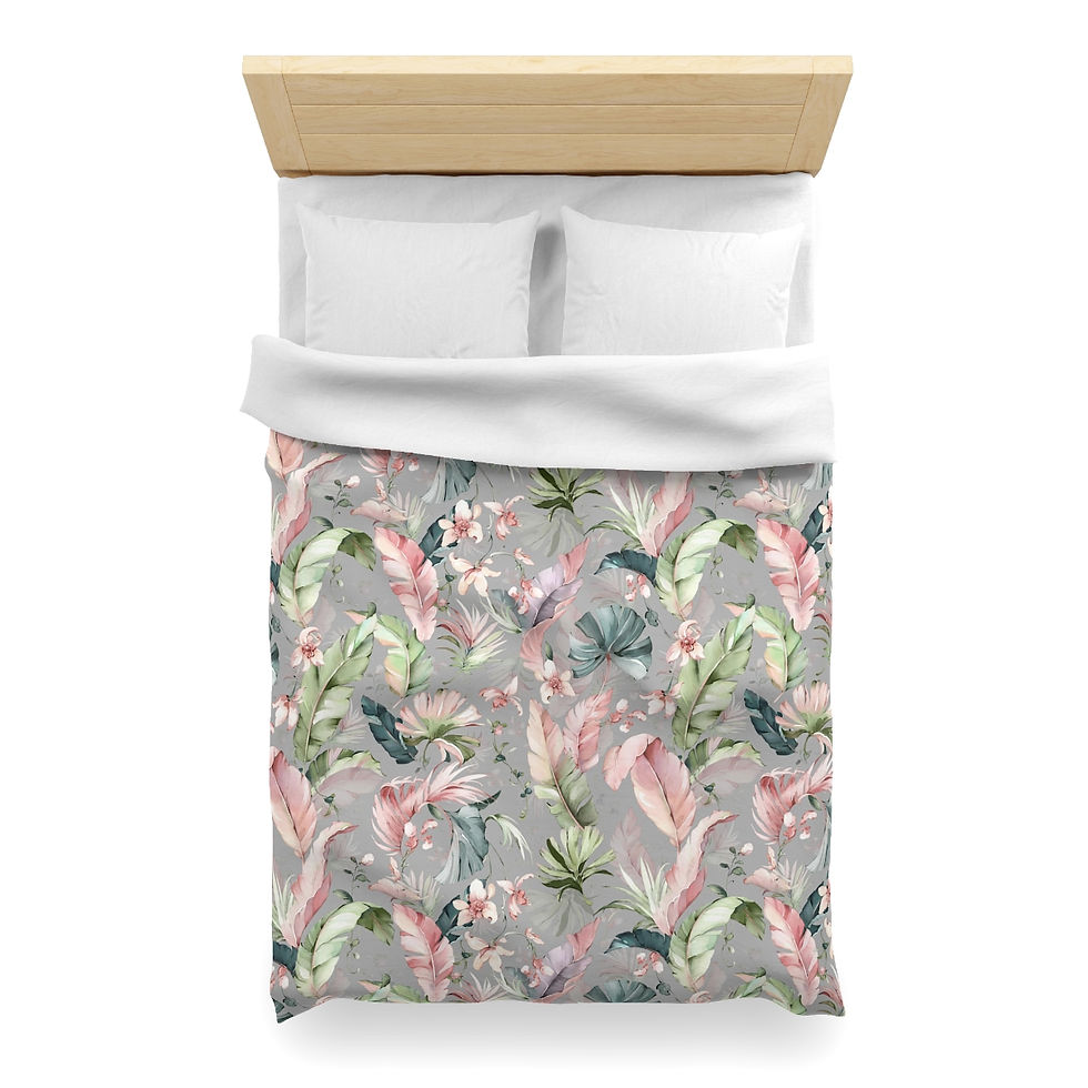Thumbnail: Beautiful Leaves (gray) Microfiber Duvet Cover