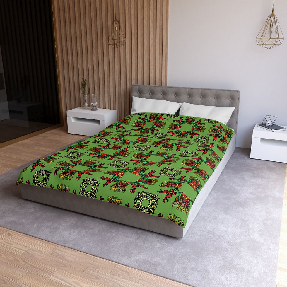 Thumbnail: Bohemian Floral Microfiber Duvet Cover - Vibrant Green Pattern for Cozy Bedrooms