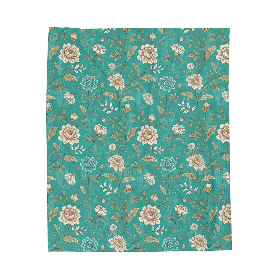 Thumbnail: Floral Velvet Plush Blanket — Teal Vintage Rose Throw