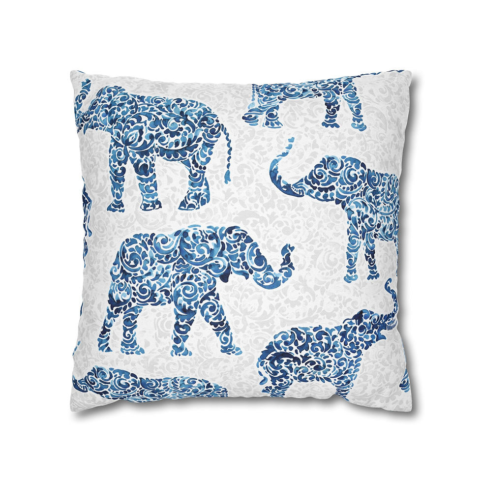 Thumbnail: Blue Floral Elephant Pillowcase — Decorative Square Throw Pillow Cover