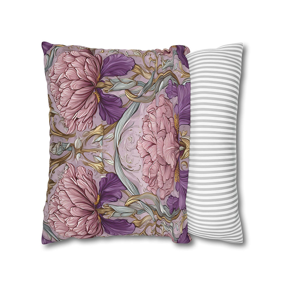 Thumbnail: Art Nouveau Floral Pillowcase — Pink Peony & Iris Decorative Square Pillow