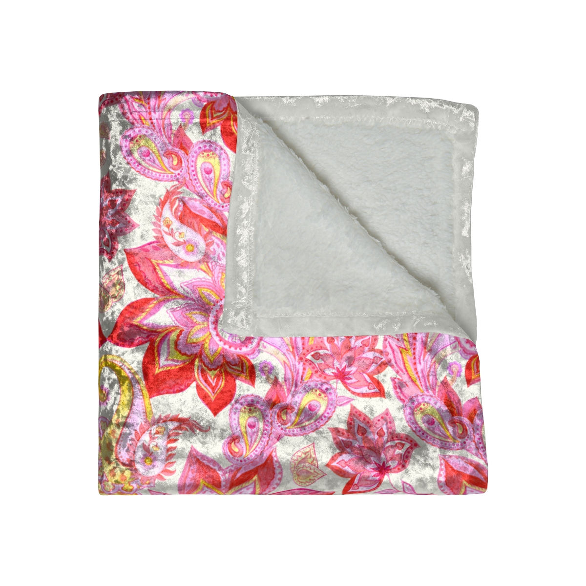 Red/Pink Paisley Crushed Velvet Blanket