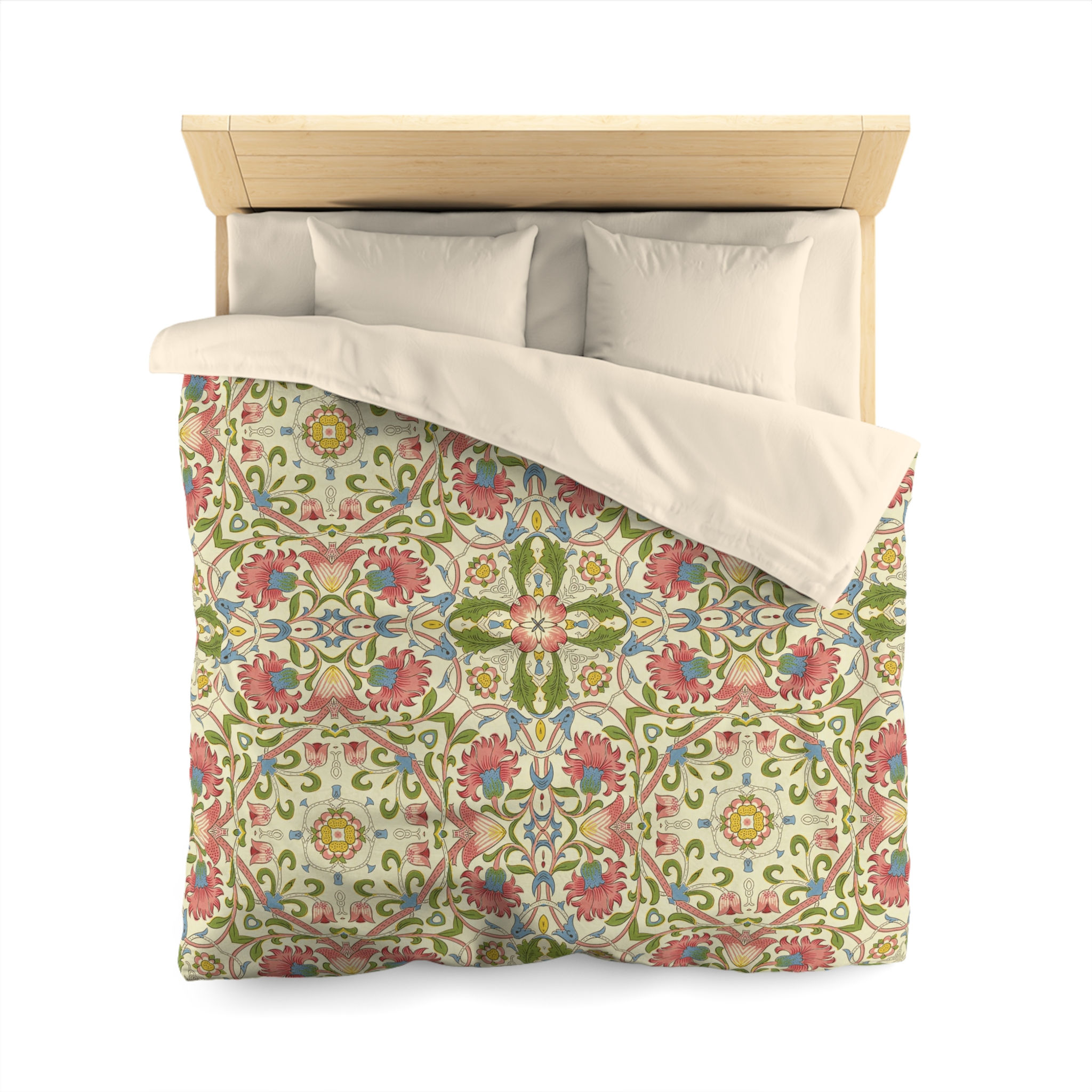 Bohemian Floral Duvet Cover - Vintage Tile Pattern Microfiber