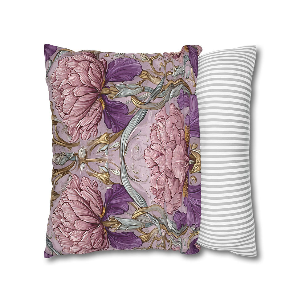 Thumbnail: Art Nouveau Floral Pillowcase — Pink Peony & Iris Decorative Square Pillow