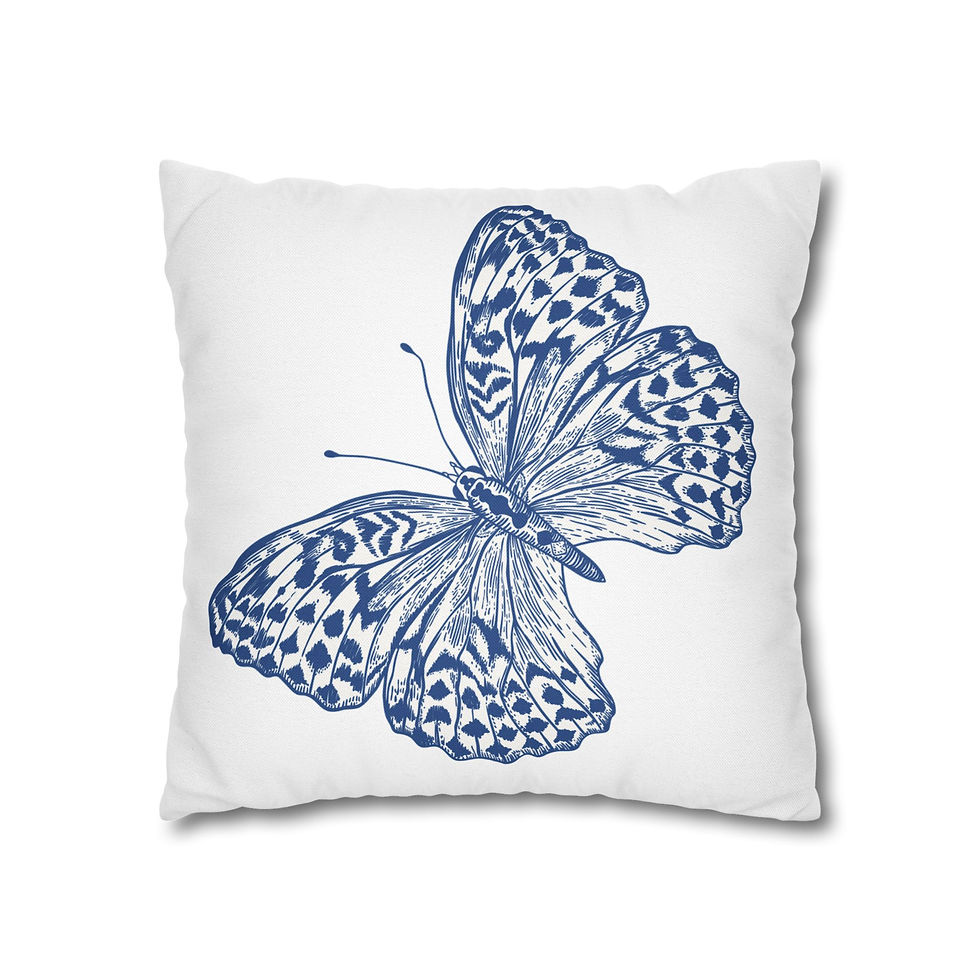 Thumbnail: Botanical Blue Fern Pillowcase — Decorative Square Throw Pillow Cover