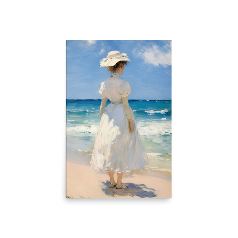 Thumbnail: Woman in White Dress Looking out over the Sea Impressionist Poster