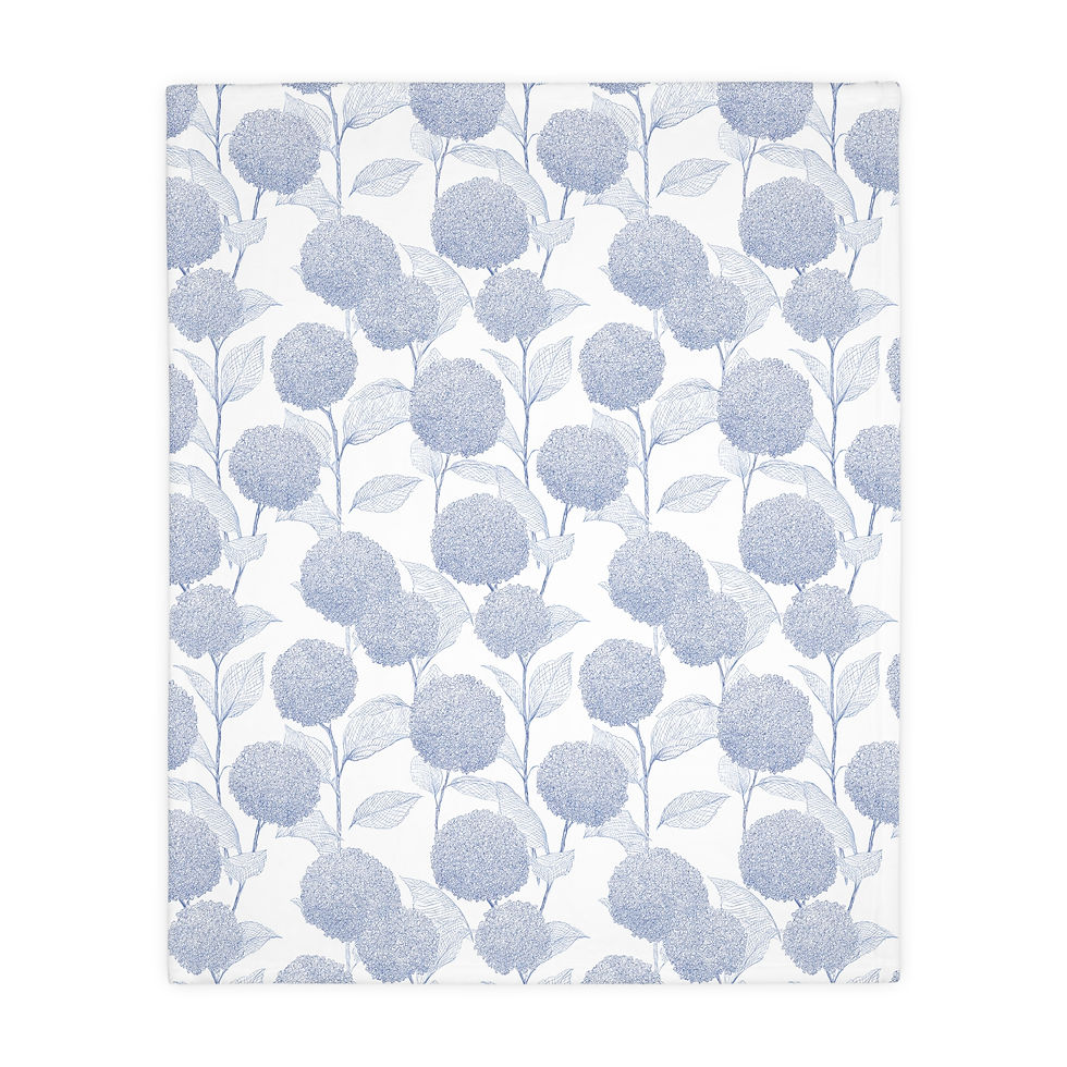 Thumbnail: Blue Floral Velveteen Throw Blanket — Reversible Striped & Blossom 