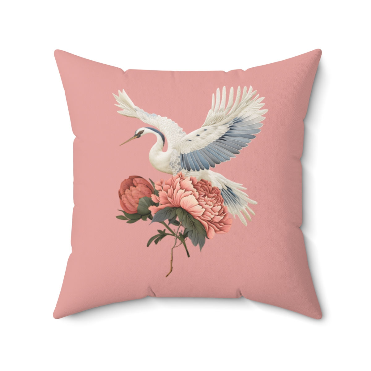 Royal Peony Egret/Floral (Pink) Spun Polyester Square Pillow