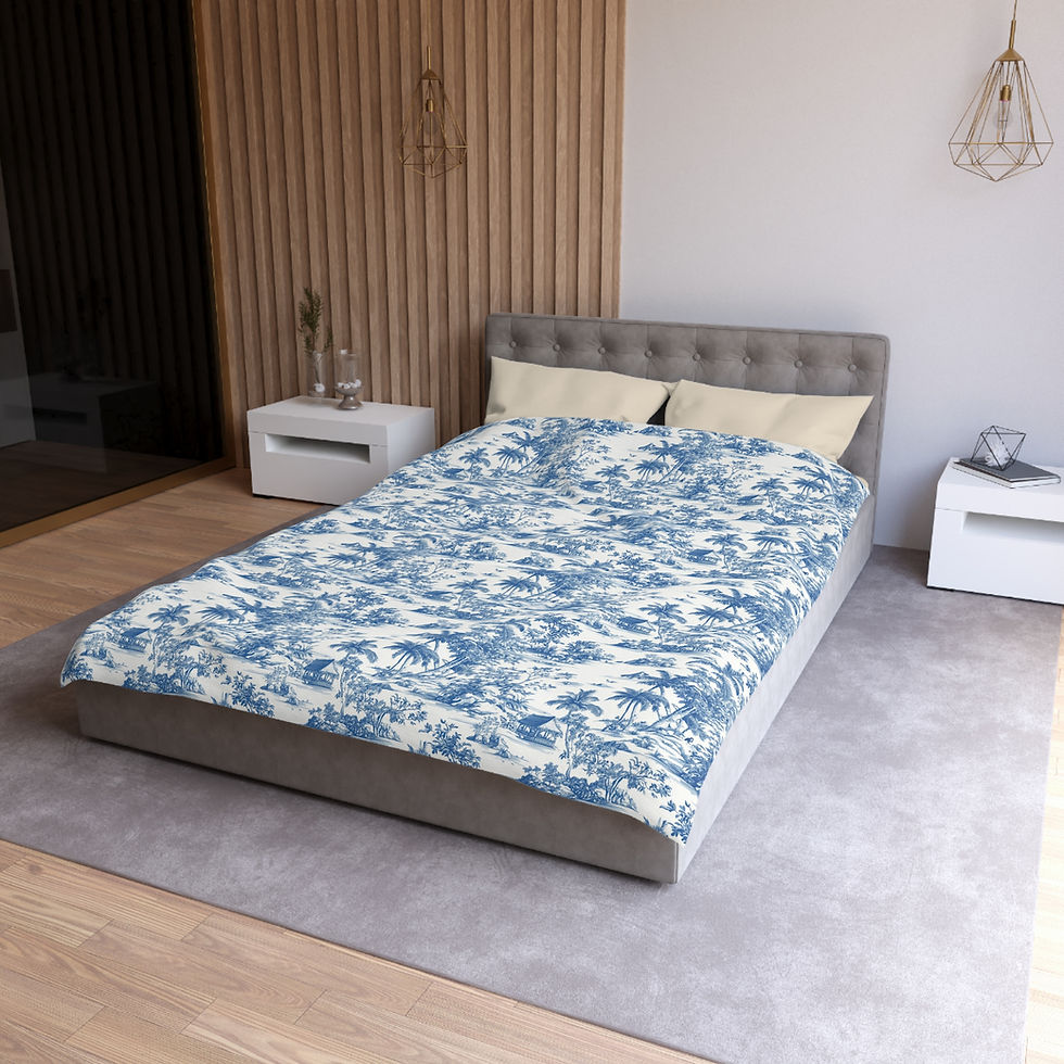 Thumbnail: Tropical Vibe Microfiber Duvet Cover - Blue Floral Design