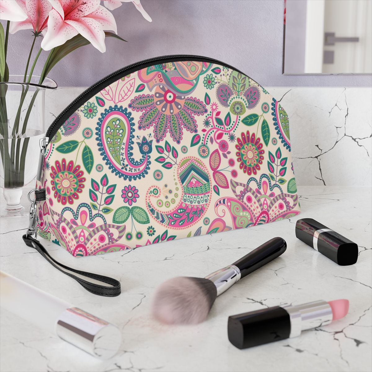Pink Paisley Makeup Bag