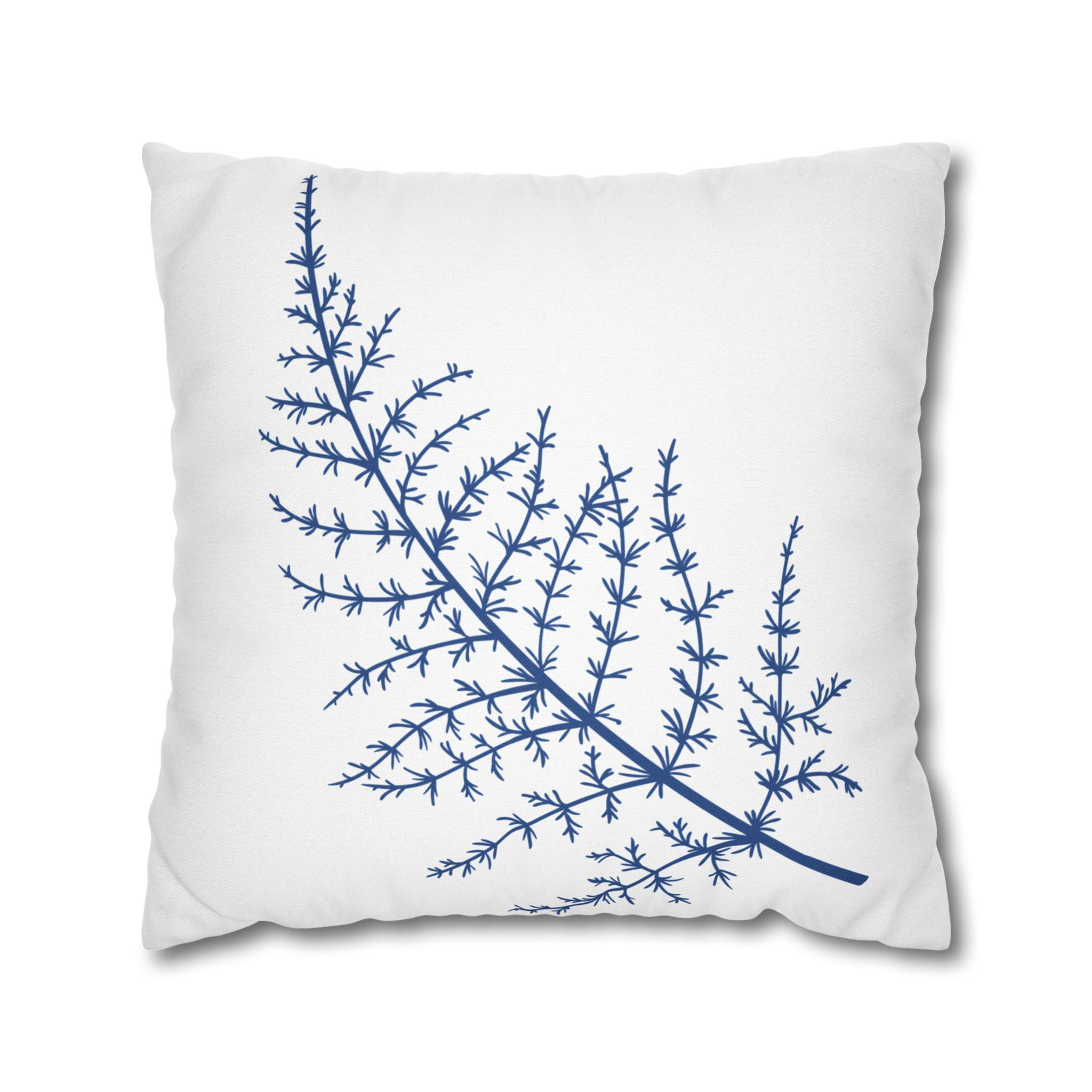 Botanical Blue Fern Pillowcase — Decorative Square Throw Pillow Cover