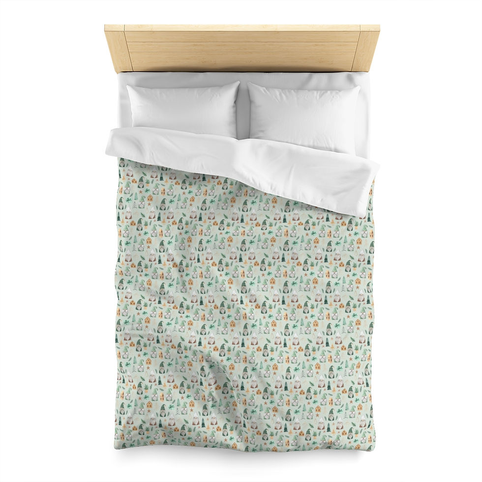 Thumbnail: Christmas Gnomes (Sage) Microfiber Duvet Cover