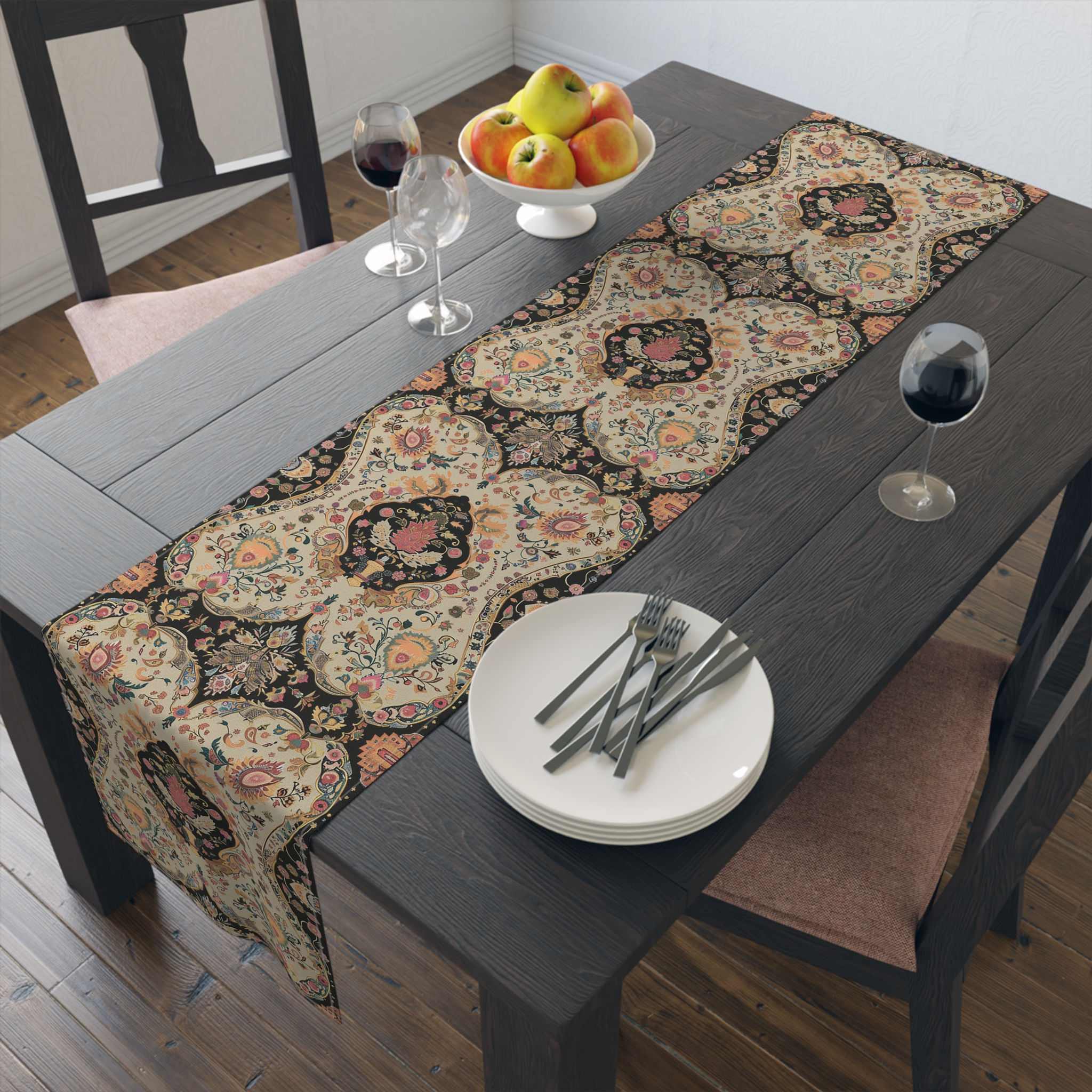 Talia Elegant Floral Table Runner - Cotton/Poly Blend