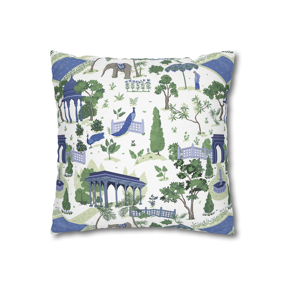 Thumbnail: Mughal Garden (Creme/Blue) Spun Polyester Square Pillowcase