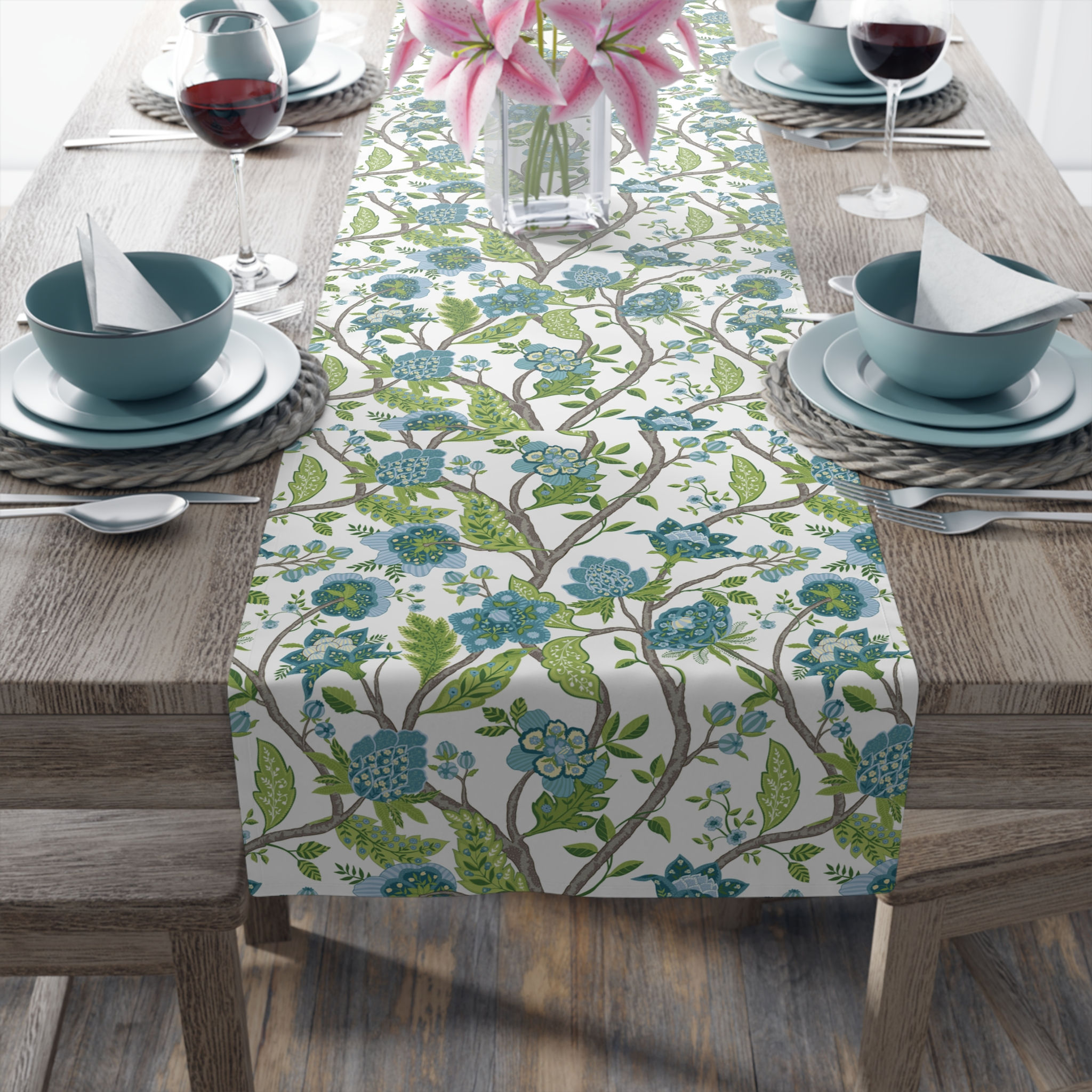 Shalimar Floral Table Runner - Elegant Cotton & Poly Decor for Dining