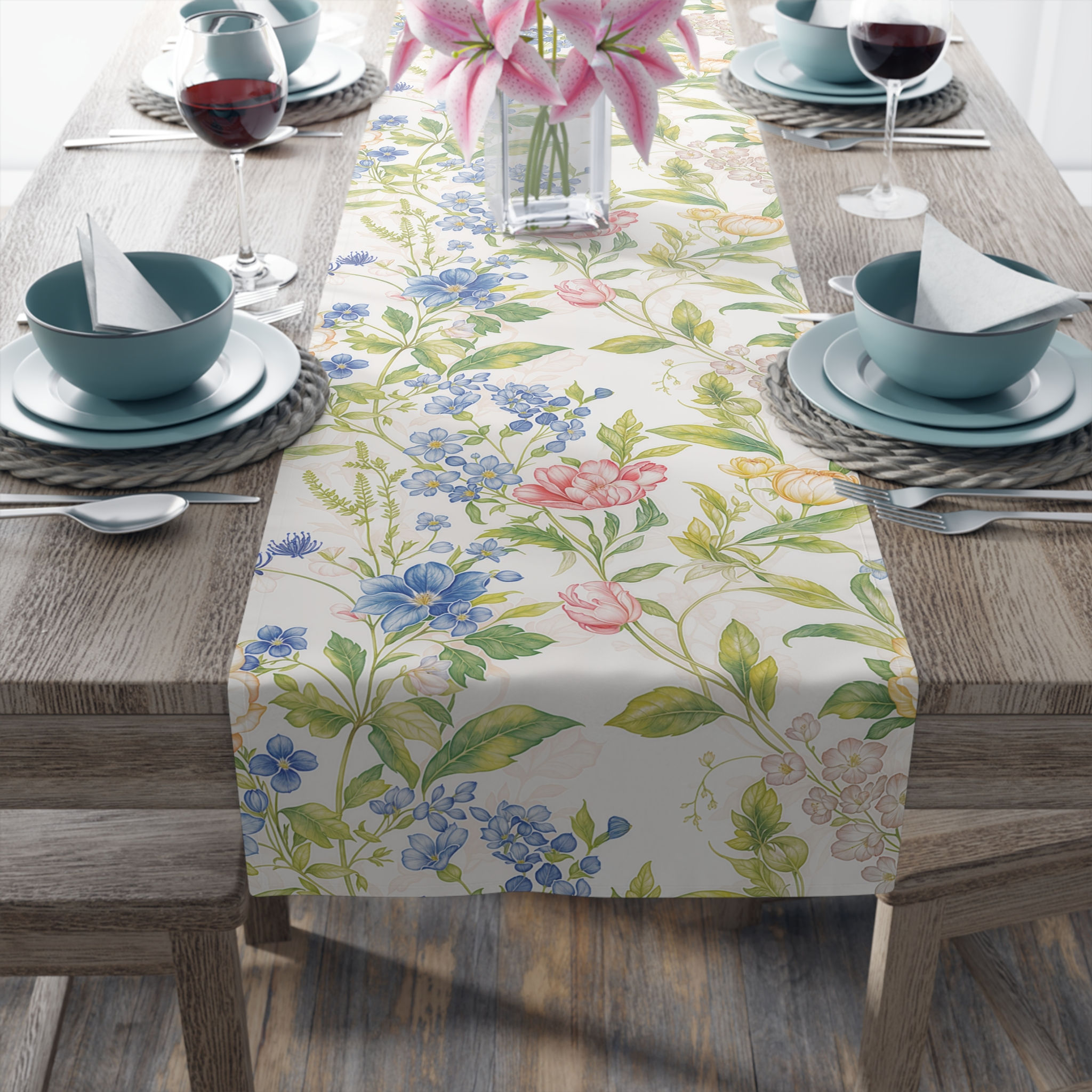 Floral Cotton Table Runner | Elegant Spring Decor