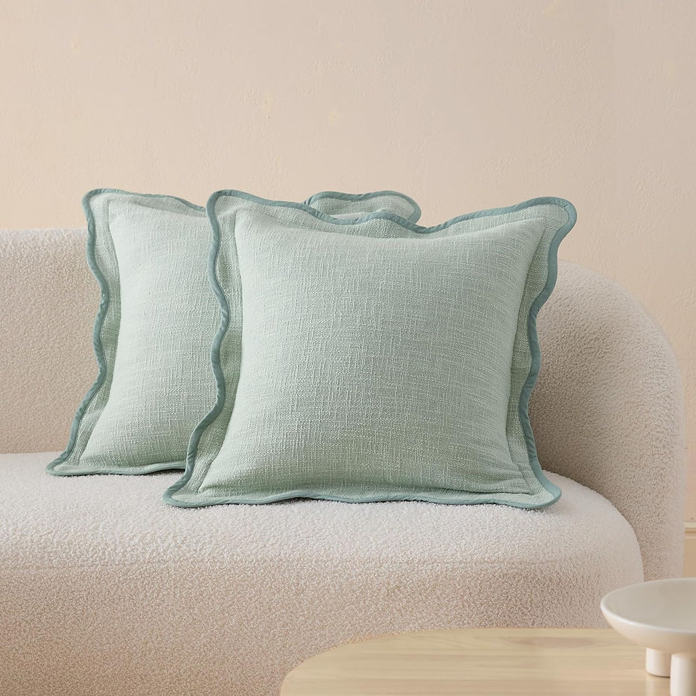 Thumbnail: Double Stitch Scalloped Throw Pillow Covers - 100% Cotton Decorative Boho Pillo