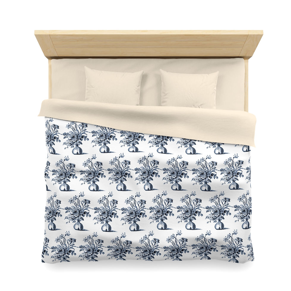 Thumbnail: Blue Toile Floral Duvet Cover — Classic French Country Microfiber Bedding