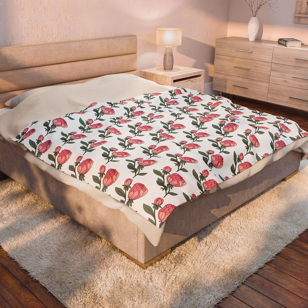 Thumbnail: Lush Floral Velveteen Plush Blanket - Pink Rose Pattern Cozy Floral Throw