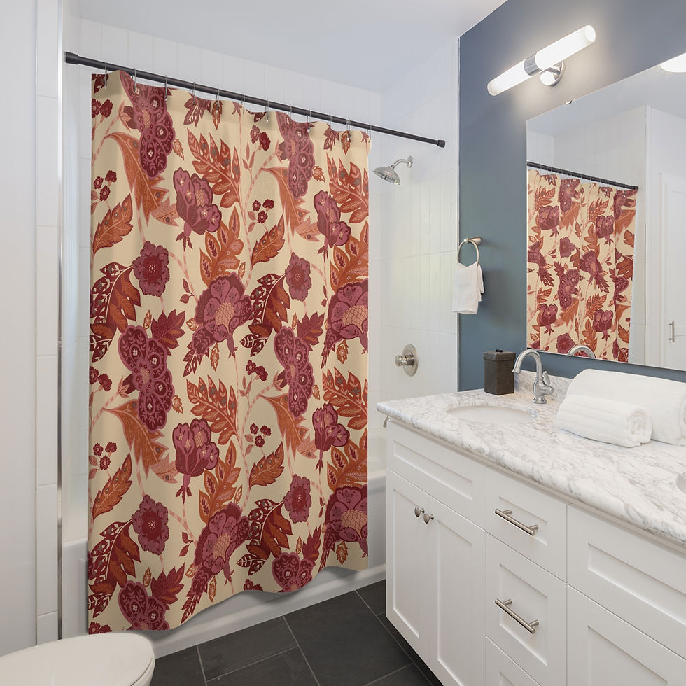 Thumbnail: Chintz Autumn Floral Shower Curtain - Elegant Bathroom Decor for Nature Lovers
