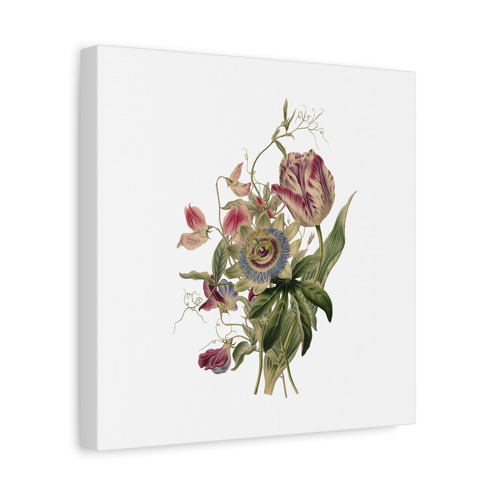 Thumbnail: Botanical Floral Canvas Print — Vintage Passionflower & Tulip Wall Art