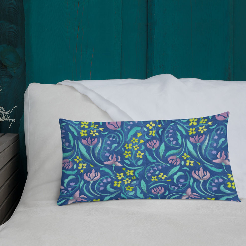Thumbnail: Blue Water Floral Premium Pillow