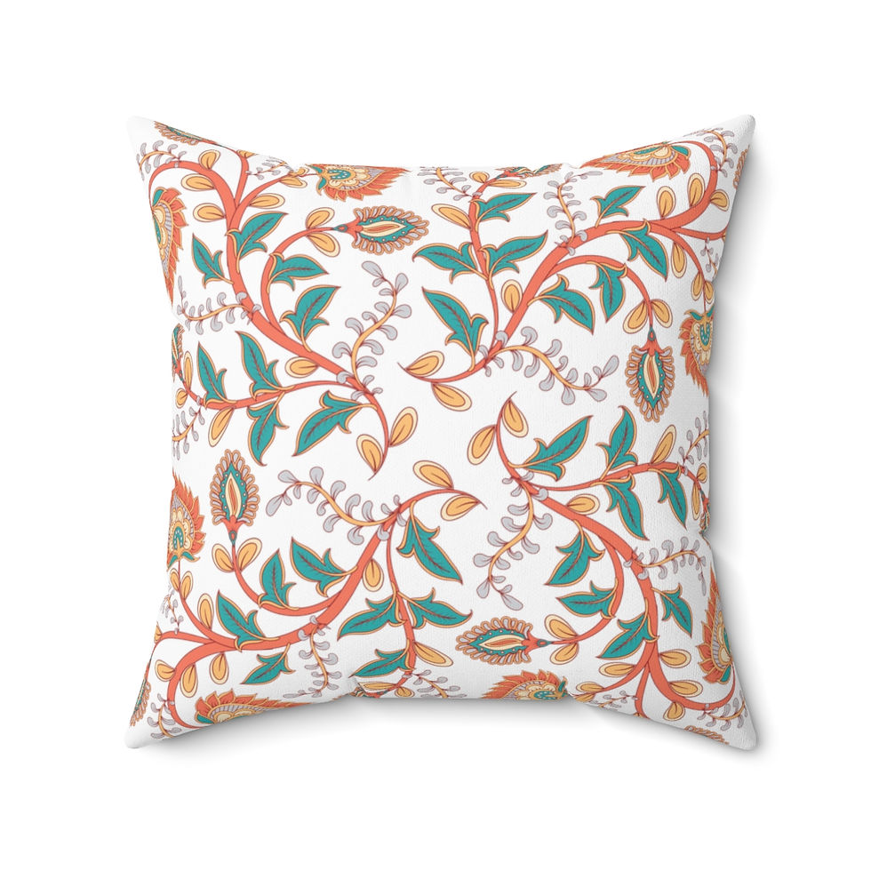 Thumbnail:  Kalamkari Botanical Blossoms 2 Spun Polyester Square Pillow