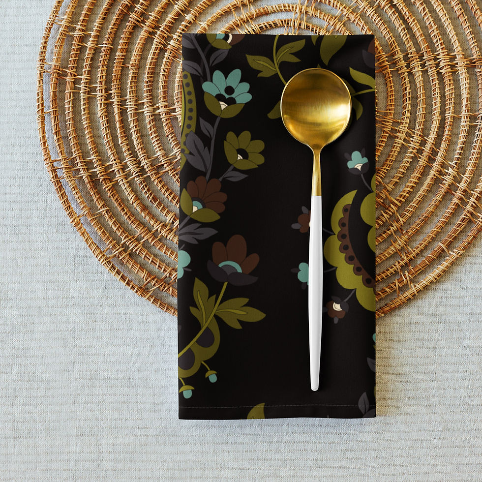 Thumbnail: Black/Green India Cloth napkin set