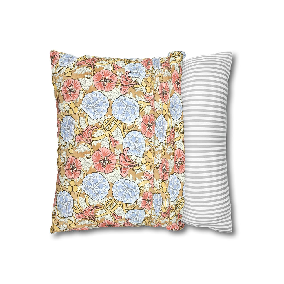 Thumbnail: Floral Vintage Square Pillowcase — Pastel Poppies & Hydrangea Pattern