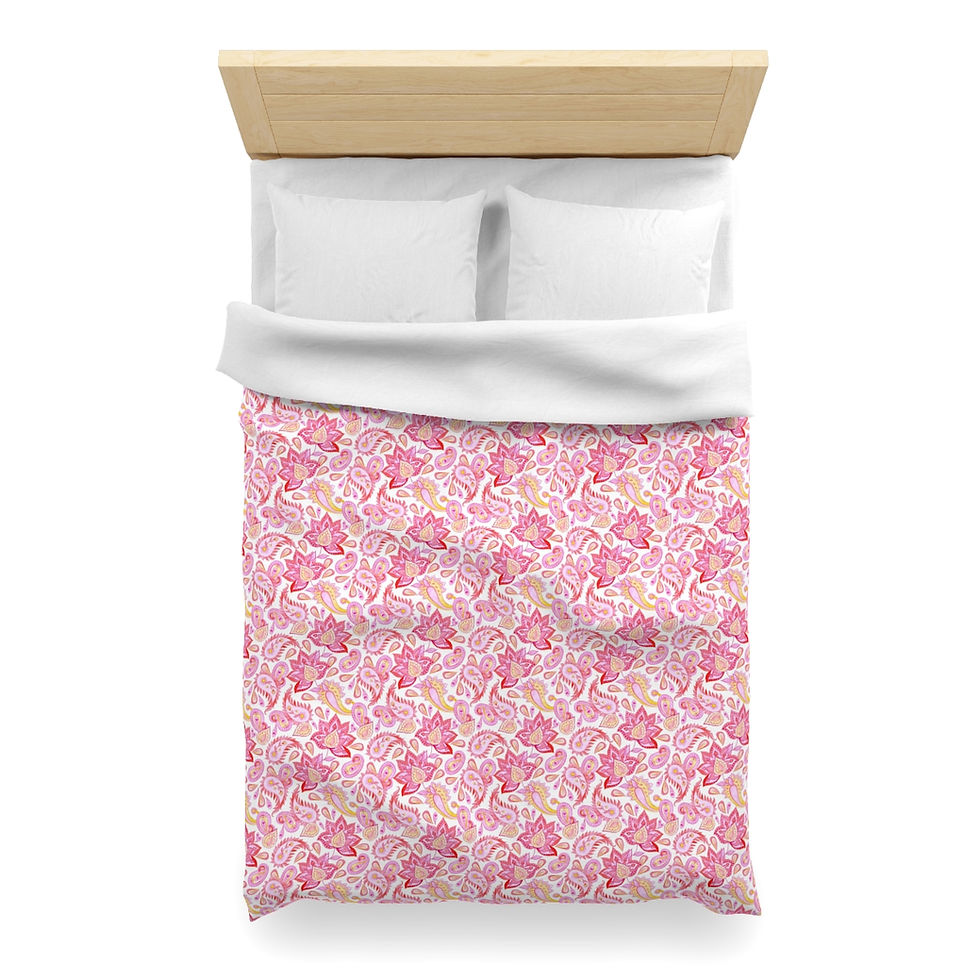 Thumbnail: Red/Pink Paisley Motifs Microfiber Duvet Cover