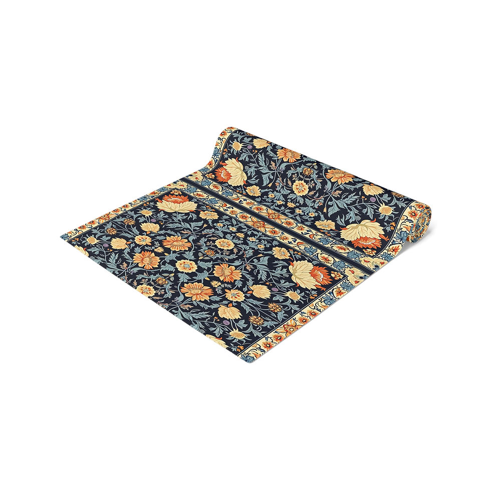 Thumbnail: Vintage Floral Table Runner – Navy Blue Chintz Cotton-Poly