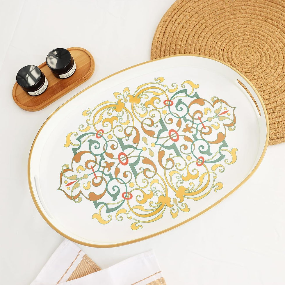 Thumbnail: Rectangle Plastic Serving Tray with Handles, Elegant Decorative Tray for Coffee