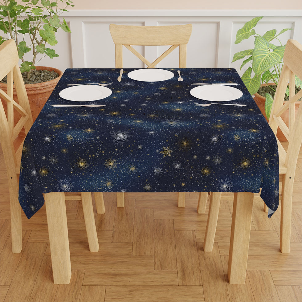 Thumbnail: Starry Night Tablecloth — Navy Galaxy Stars Table Linen for Holiday & Everyday