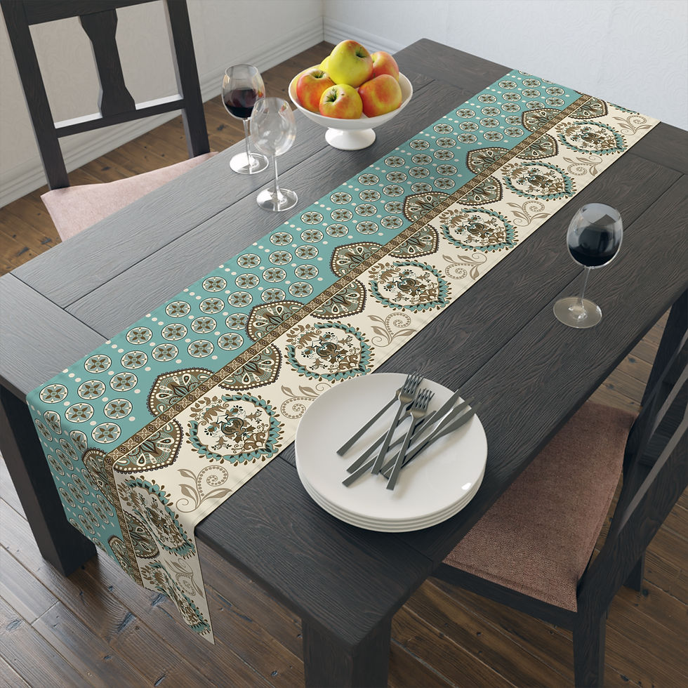 Thumbnail: Gold and Green Decorative Cotton-Poly Table Runner for Dining Decor