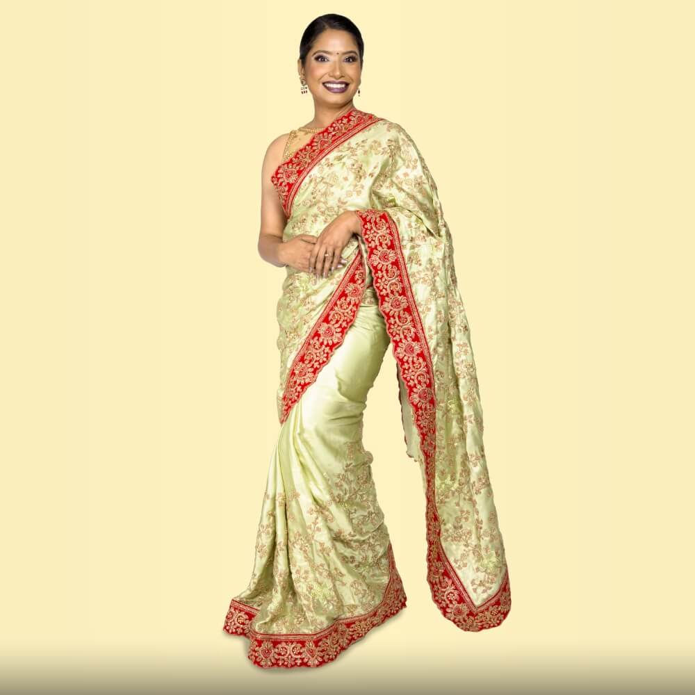 Pure Satin Embroidered Saree