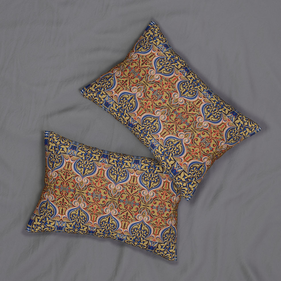 Thumbnail: Indian Moroccan Vintage Tile Lumbar Pillow 