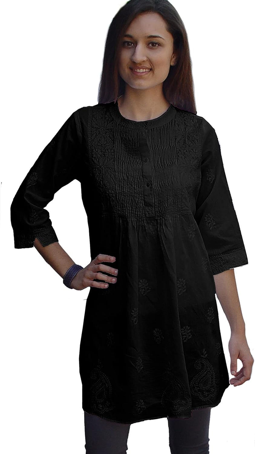 Thumbnail: Ayurvastram Pure Cotton Hand Embroidered Tunic, Top, Kurti, Blouse