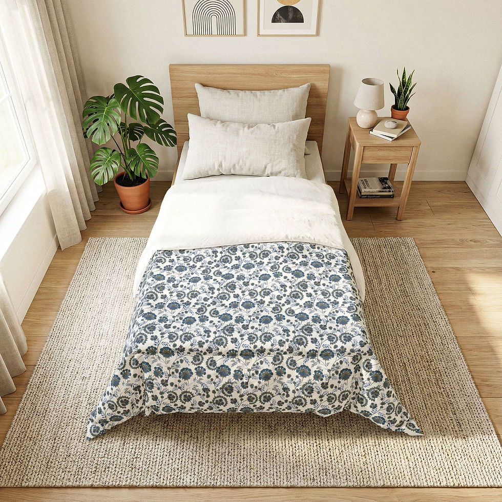 Thumbnail: Blue Floral Cotton Comforter – Lightweight Ditsy Flower Bedspread