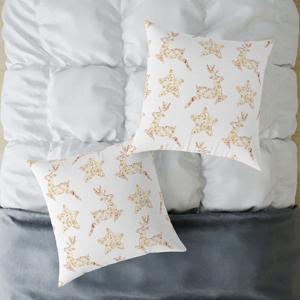 Thumbnail: Golden Reindeer and Stars (white) Spun Polyester Pillow