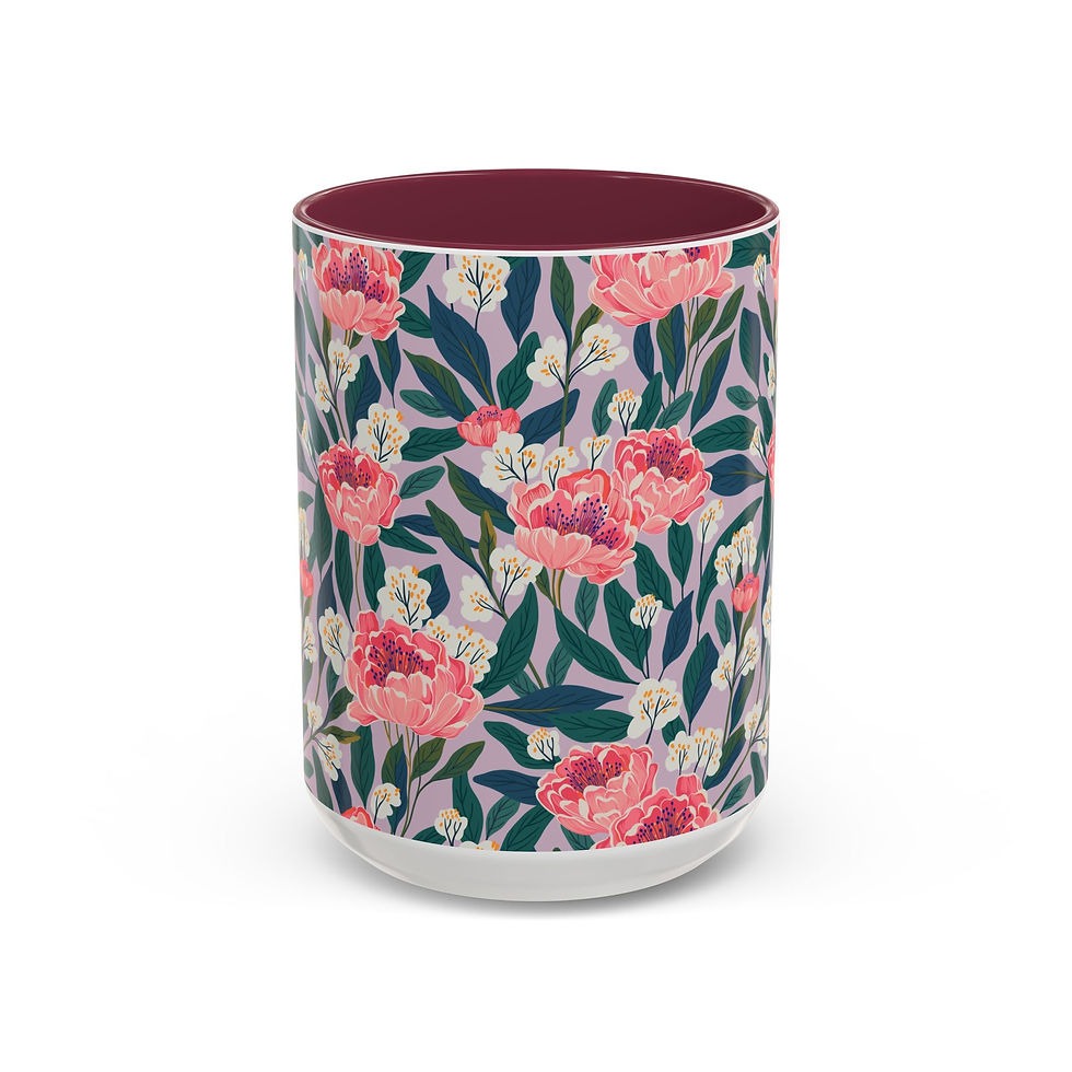 Thumbnail: Floral Peony Pattern Mug (11oz/15oz) — Colorful Pink & Green Ceramic Coffee Cup