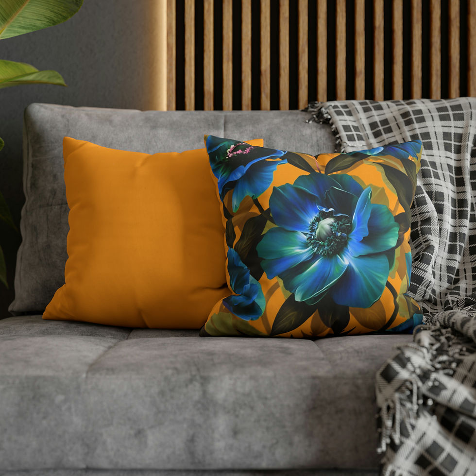 Thumbnail: Blue Anemone/Gold Flowers Spun Polyester Pillowcase
