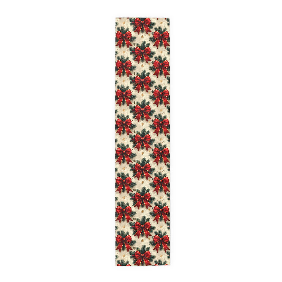 Thumbnail: Festive Christmas Table Runner with Red Bows