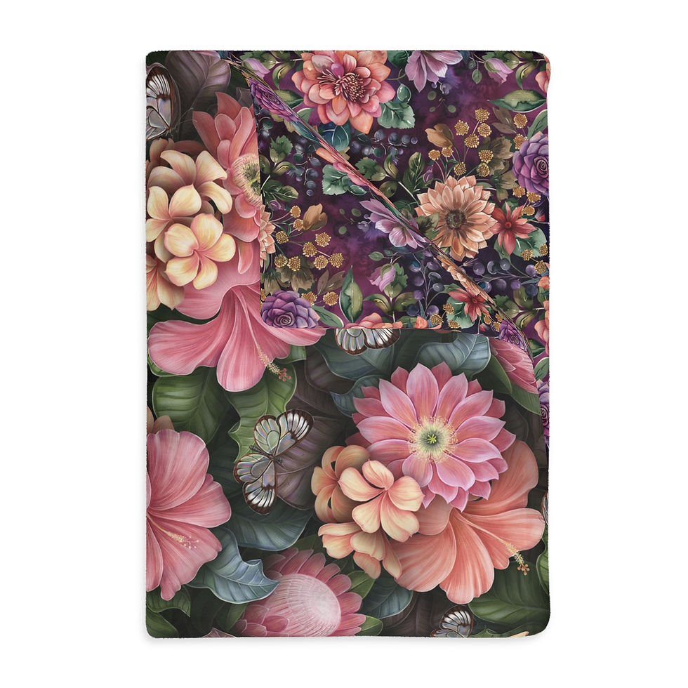 Thumbnail: Floral Velvet Microfiber Blanket – Vintage Pink Garden Two-Sided Throw