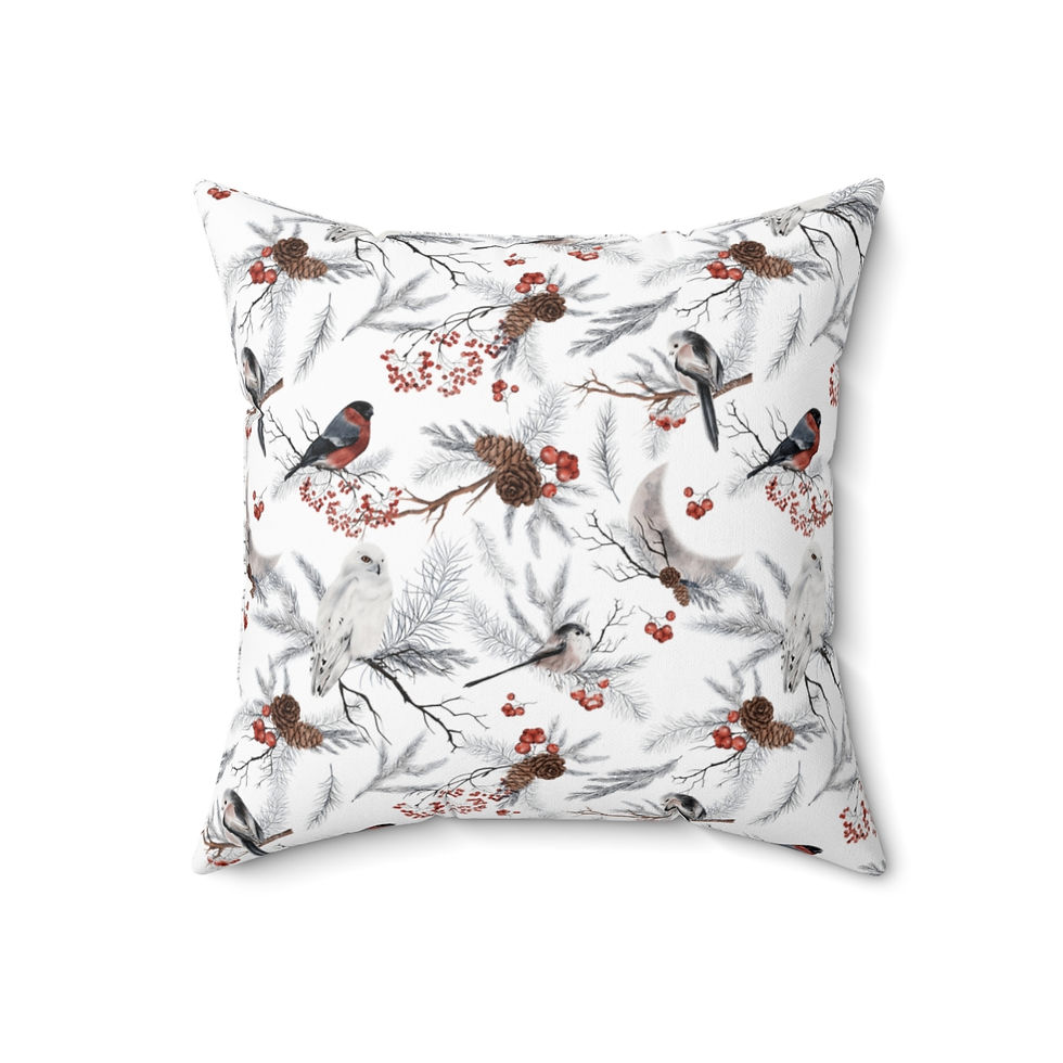 Thumbnail: Holiday birds in the Woods Spun Polyester Square Pillow