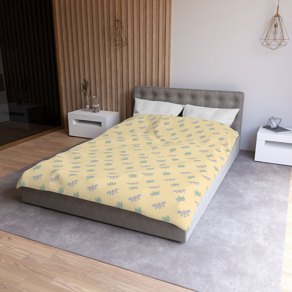 Thumbnail: Pastel Floral Duvet Cover — Yellow Microfiber Bedspread with Blue Flower Pattern