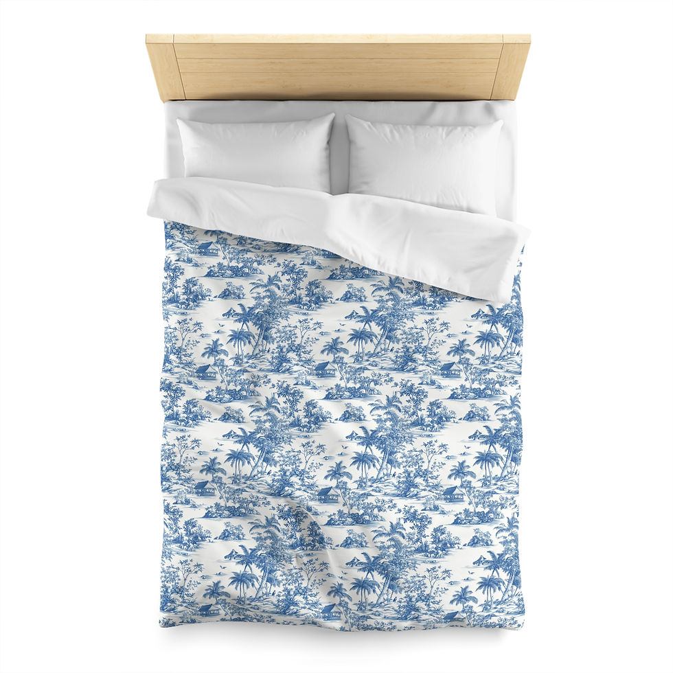 Thumbnail: Tropical Vibe Microfiber Duvet Cover - Blue Floral Design