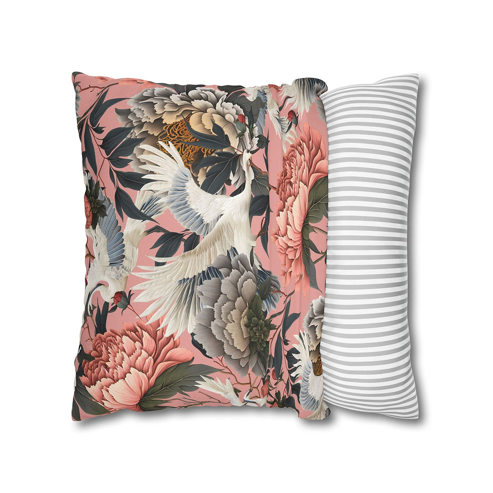 Thumbnail: Floral Crane Decorative Pillowcase — Pink Peony Throw Pillow Cover