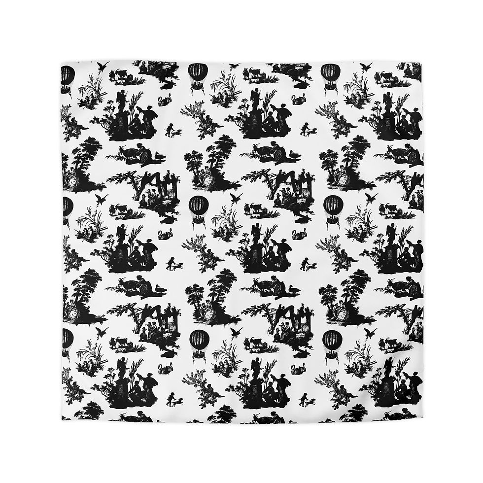 Thumbnail: Black & White Toile Duvet Cover - Vintage Scenic Pattern Microfiber Bedding