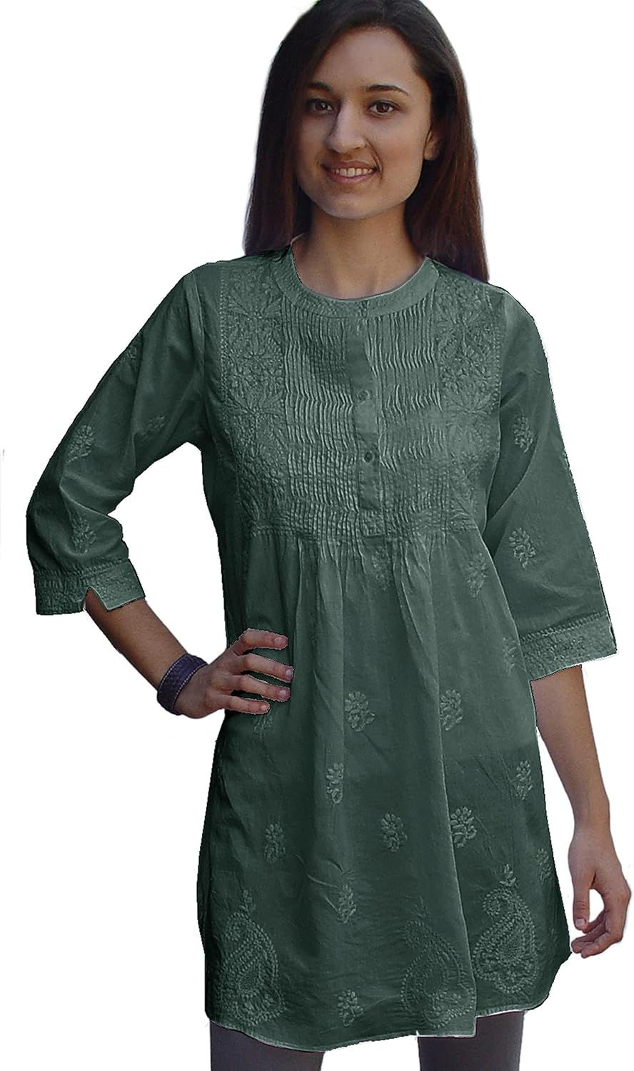 Thumbnail: Ayurvastram Pure Cotton Hand Embroidered Tunic, Top, Kurti, Blouse
